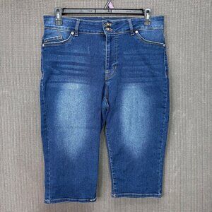 Faith Jeans Womens Size 14W Blue Capri Distressed Denim Pants Keep The Faith